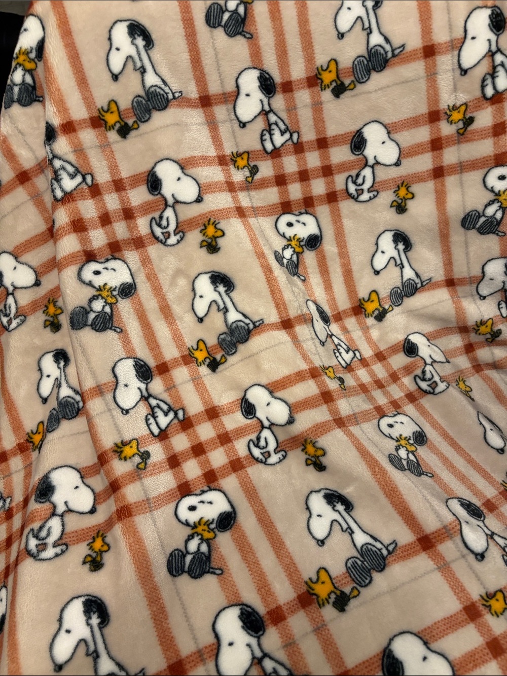 Peanuts Snoopy and Woodstock Plush Fleece Throw Blanket-Orange Plaid